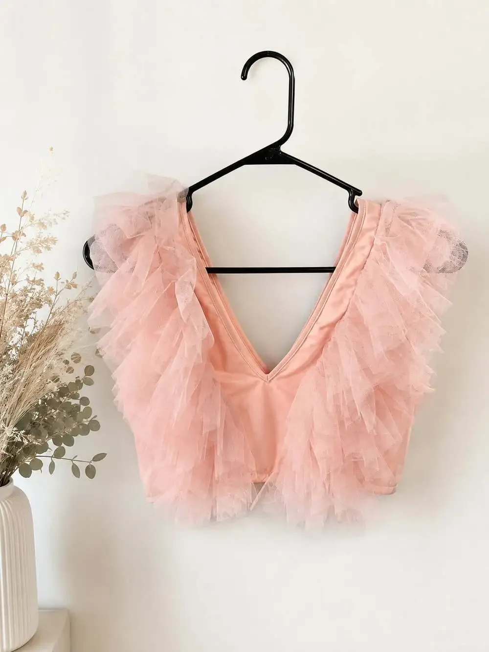 Belliona Ruffle Trim V-Neck Crop Top
